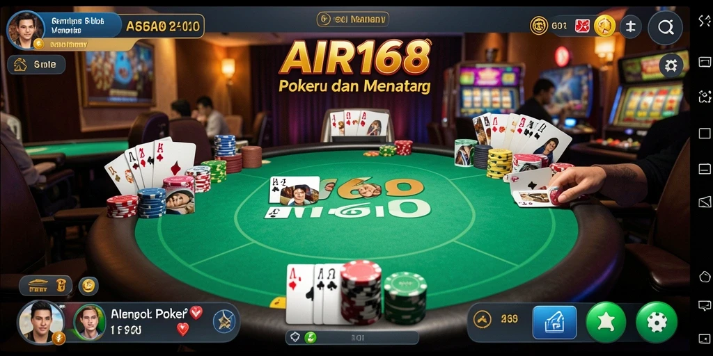 Screenshot permainan poker yang menampilkan suasana kompetitif dan grafis yang menarik.