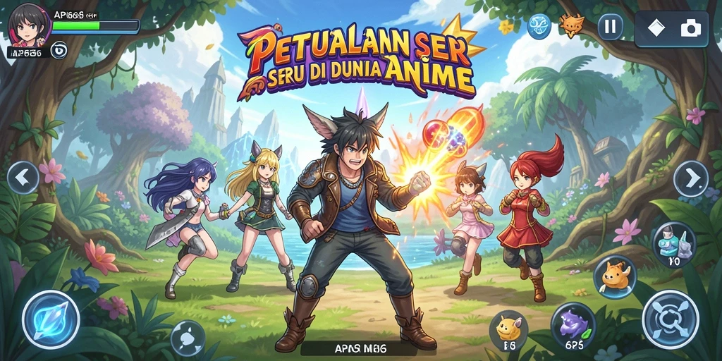 Screenshot menunjukkan karakter anime beraksi dalam pertarungan epik.
