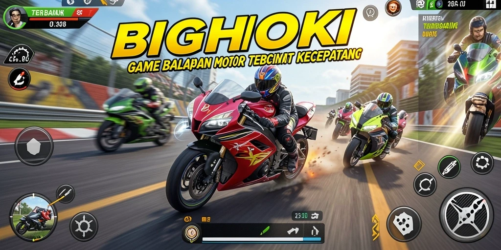 Tangkapan layar gameplay BIGHOKI menampilkan aksi balapan motor yang mendebarkan.