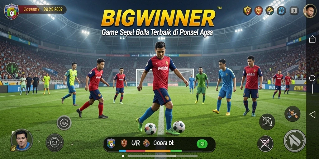 Tampilan gameplay <strong>BIGWINNER</strong> menampilkan aksi seru di lapangan sepak bola.
