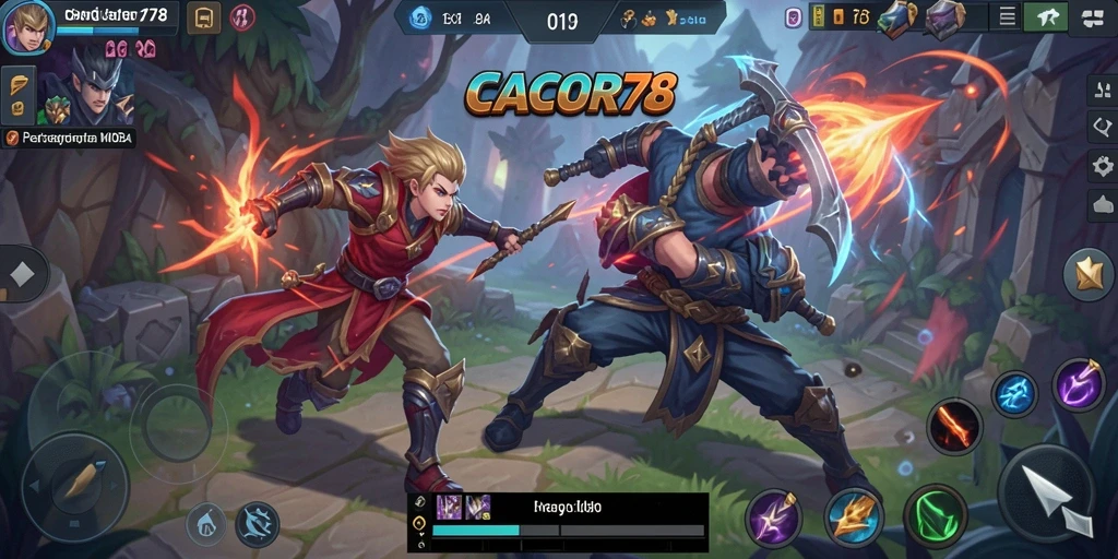 Gameplay seru dalam CACOR78 yang menampilkan pertarungan strategi MOBA.