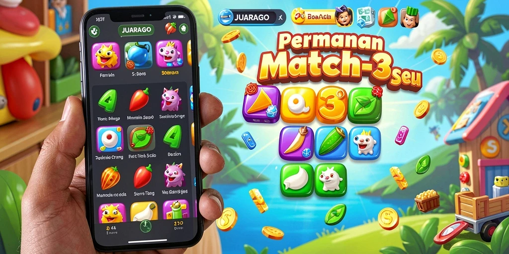 Screenshot gameplay JUARAGO menampilkan keseruan dalam mencocokkan item Match-3.