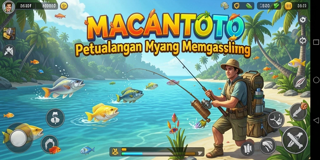 Gameplay <strong>MACANTOTO</strong> menampilkan momen menakjubkan saat menangkap ikan.