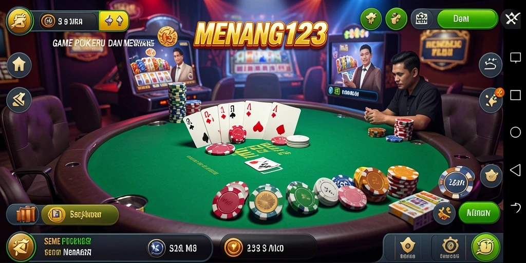 Tampilan gameplay seru dalam MENANG123 yang menampilkan kartu Poker.