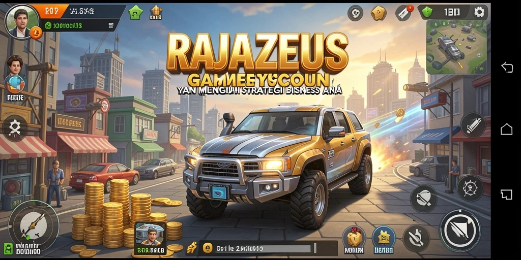 Tampilan gameplay <strong>RAJAZEUS</strong> dengan elemen manajemen Tycoon yang menarik.